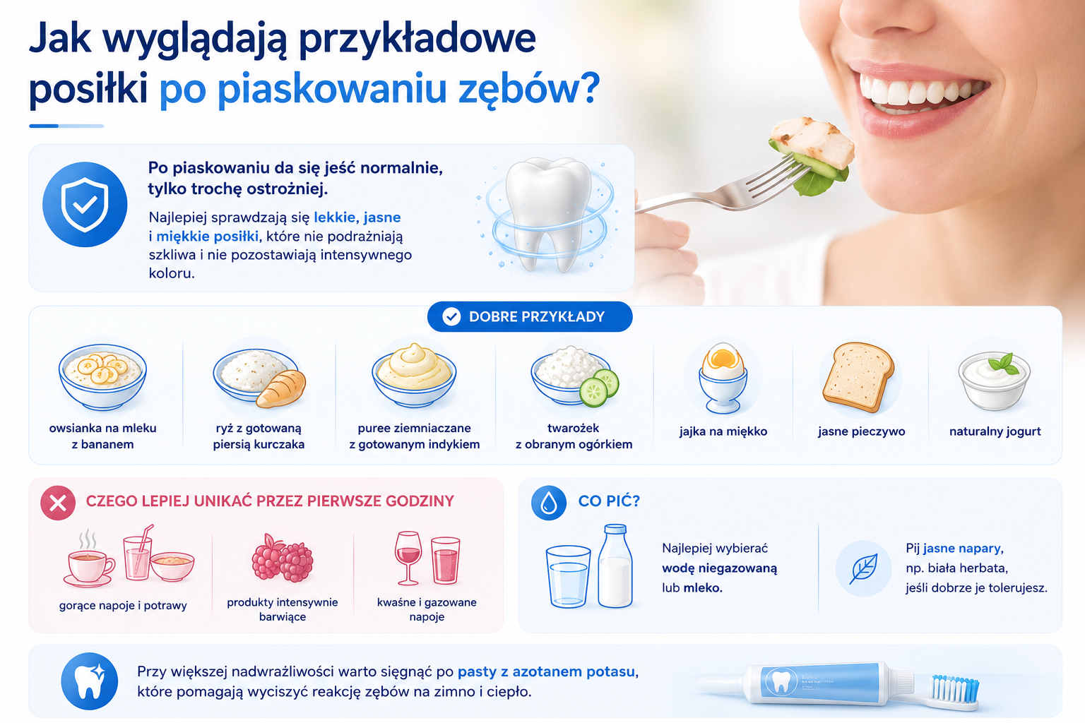 Porady dotyczące posiłków po piaskowaniu zębów